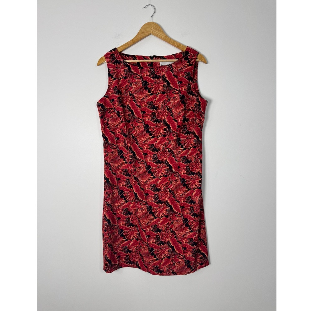Tropical Danny & Nicole Women Size 10 Sheath Dress Red Black Palm Leaf Slvless